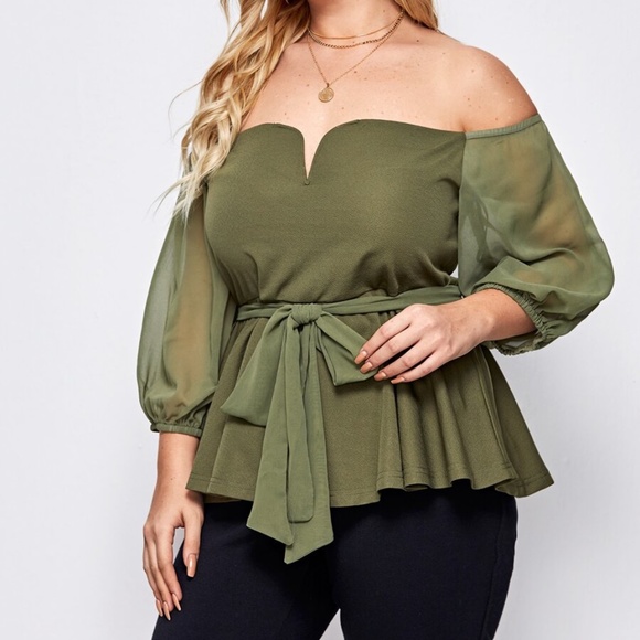 PLUS SIZE black off shoulder peplum blouse Rust - Picture 5 of 12
